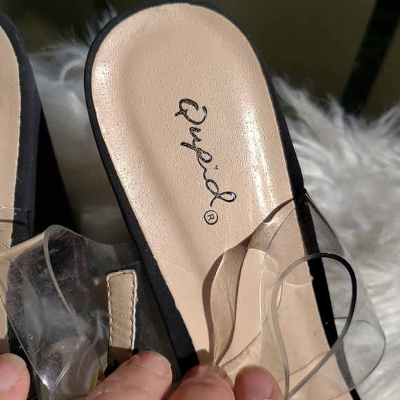 Qupid Nubuck Mid T-Strap Clear Vamp Open Toe - Picture 7 of 11